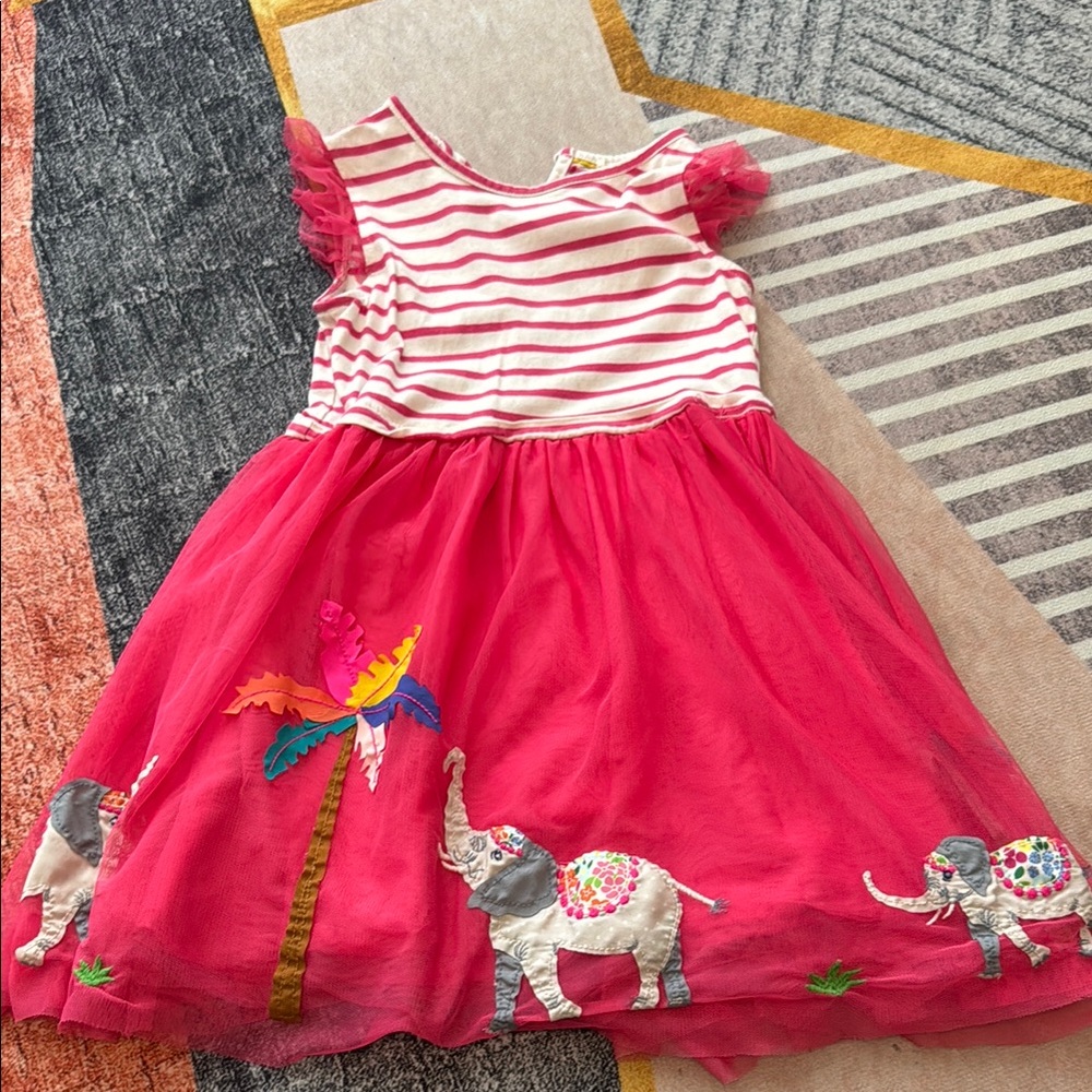 Boden White and Redish pink Sleeveless Sundress with Crew Neck